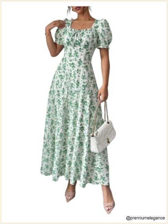 Dresses & Skirts - Floerns Floral Short Puff Sleeve Milkmaid Boho A Line Long Dress